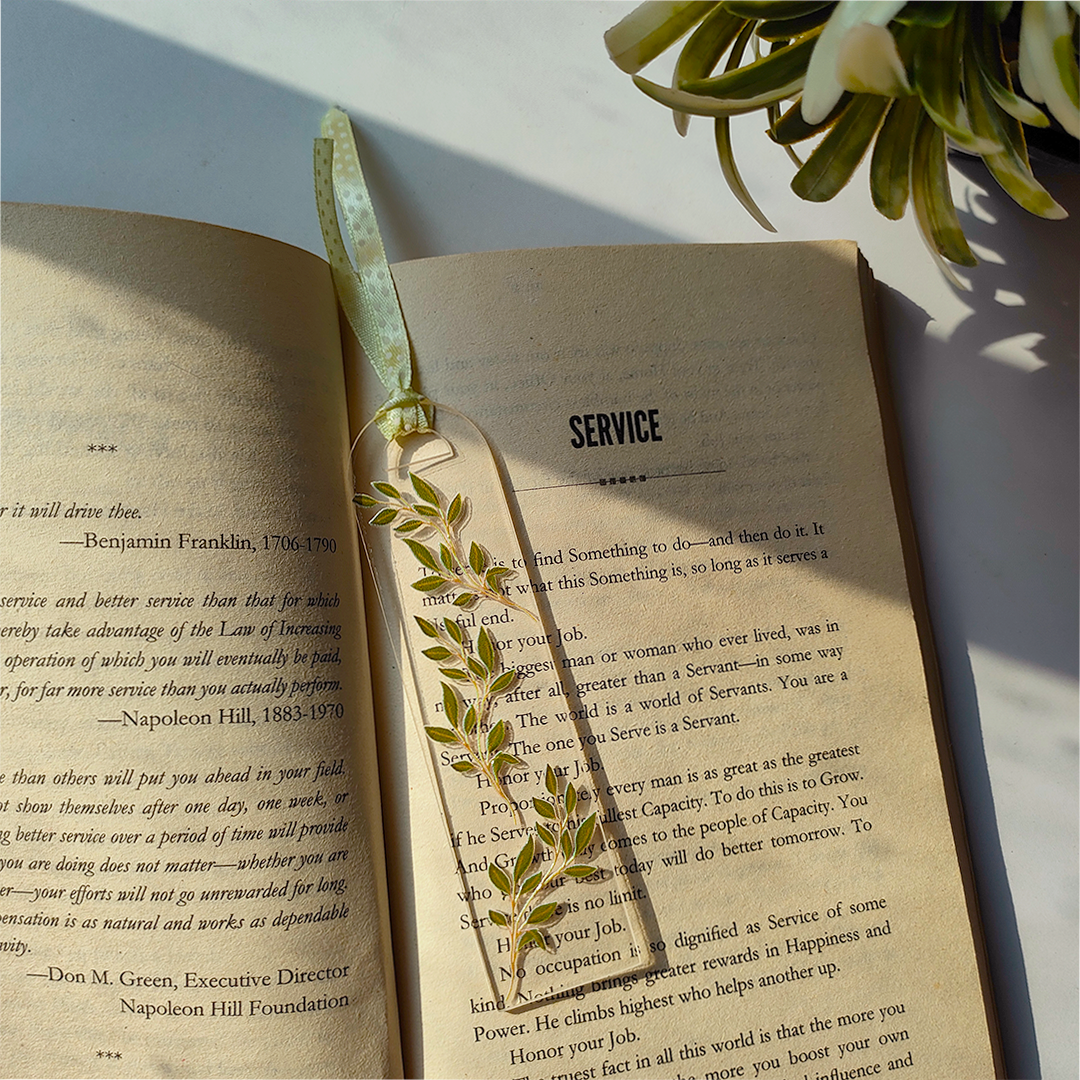 Handcrafted Acrylic Bookmarks with Real Dried Flowers & Satin Ribbons – Combo Pack of 4