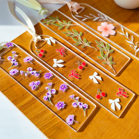 Handcrafted Acrylic Bookmarks with Real Dried Flowers & Satin Ribbons – Combo Pack of 4