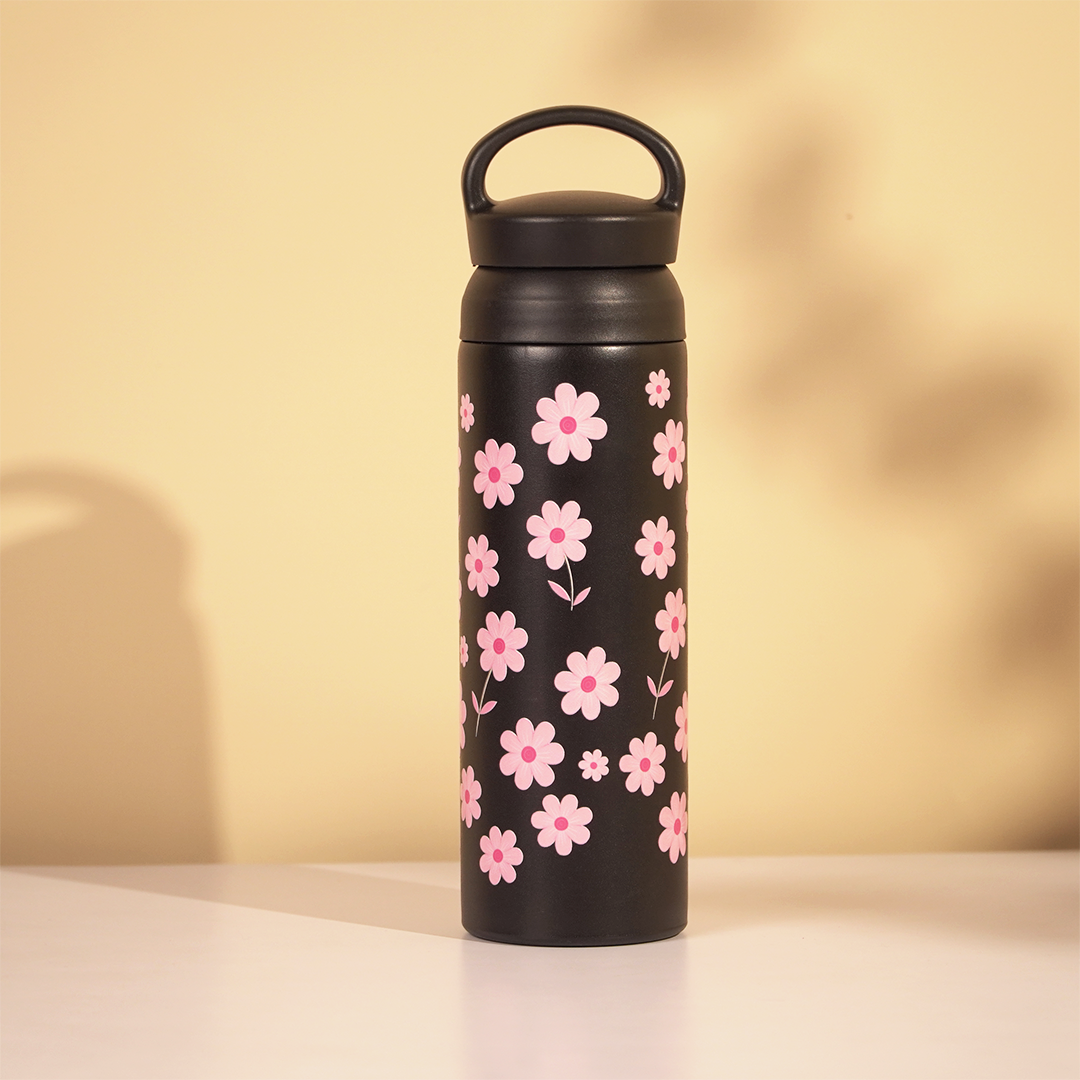 Daisy Bloom Vacuum Insulated Tumbler – 490ml Hot & Cold Stainless Steel Bottle with Carry Loop Lid