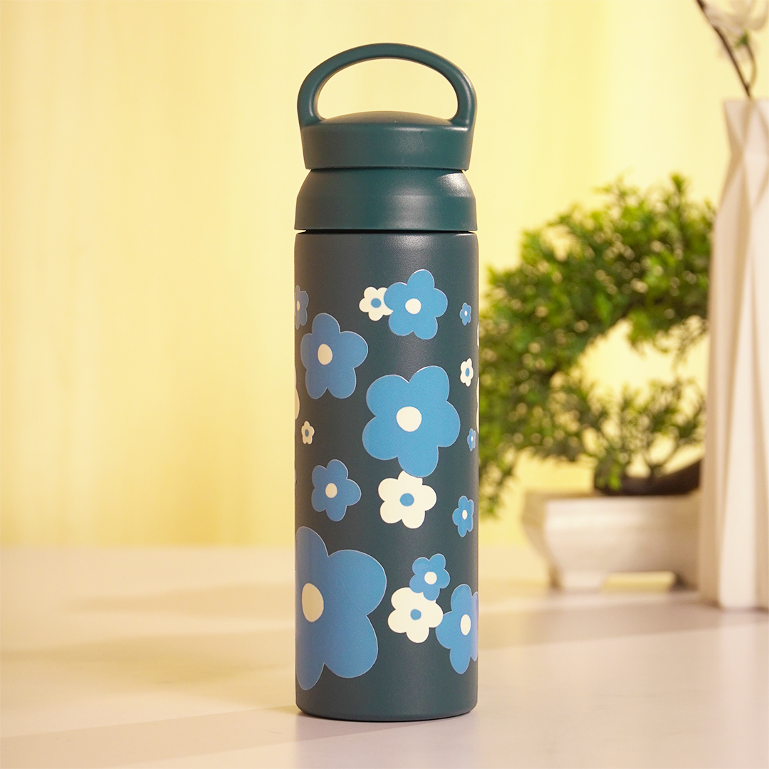 Bloom Wave Vacuum Insulated Tumbler – 490ml Hot & Cold Stainless Steel Bottle with Carry Loop Lid