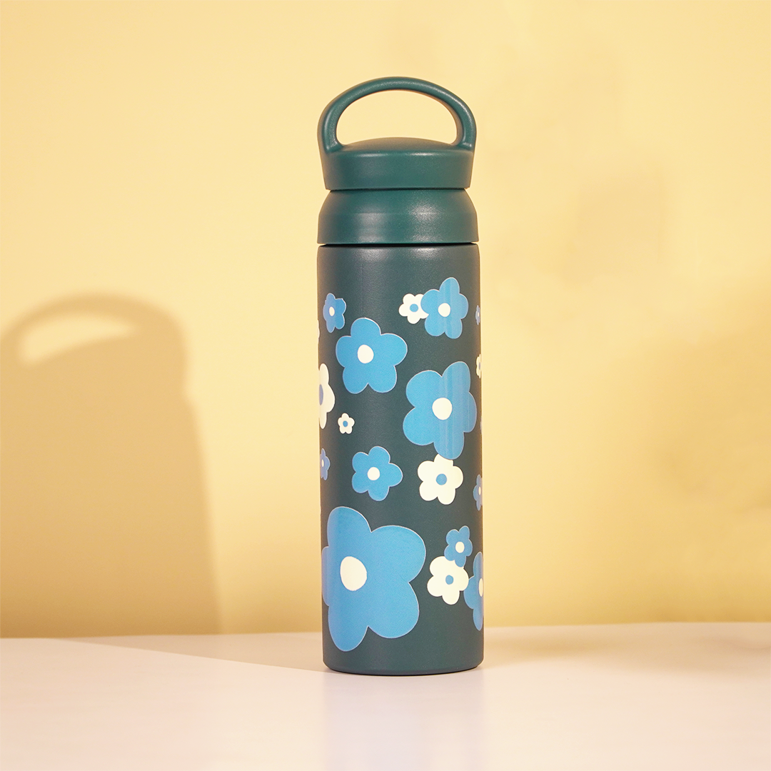 Bloom Wave Vacuum Insulated Tumbler – 490ml Hot & Cold Stainless Steel Bottle with Carry Loop Lid