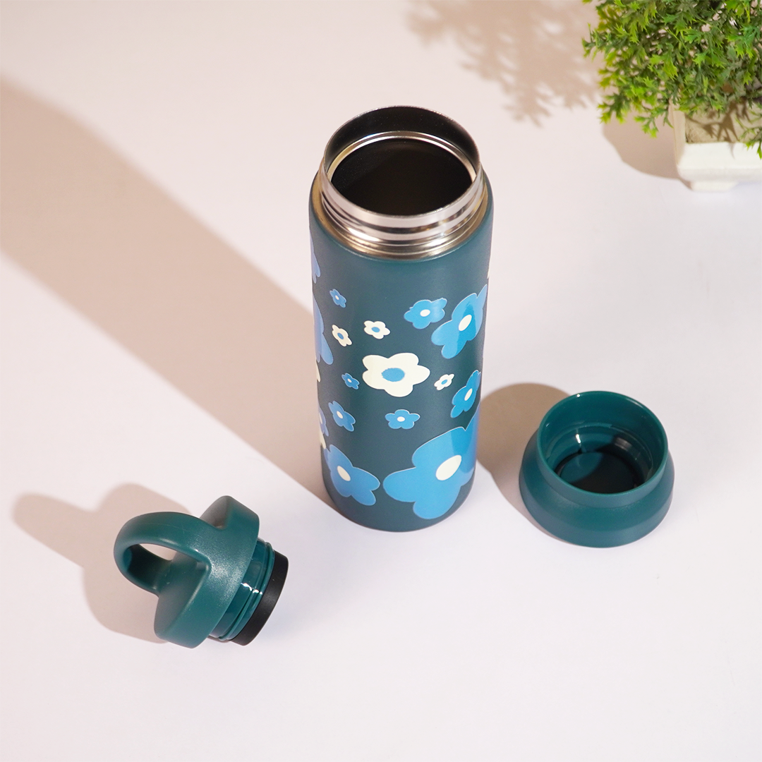 Bloom Wave Vacuum Insulated Tumbler – 490ml Hot & Cold Stainless Steel Bottle with Carry Loop Lid