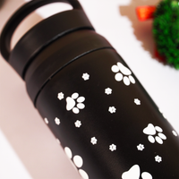 Puppy Paw Vacuum Insulated Tumbler – 490ml Hot & Cold Stainless Steel Bottle with Carry Loop Lid