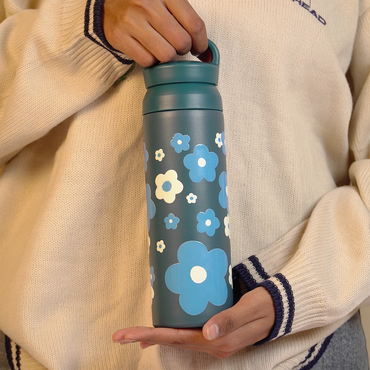 Bloom Wave Vacuum Insulated Tumbler – 490ml Hot & Cold Stainless Steel Bottle with Carry Loop Lid