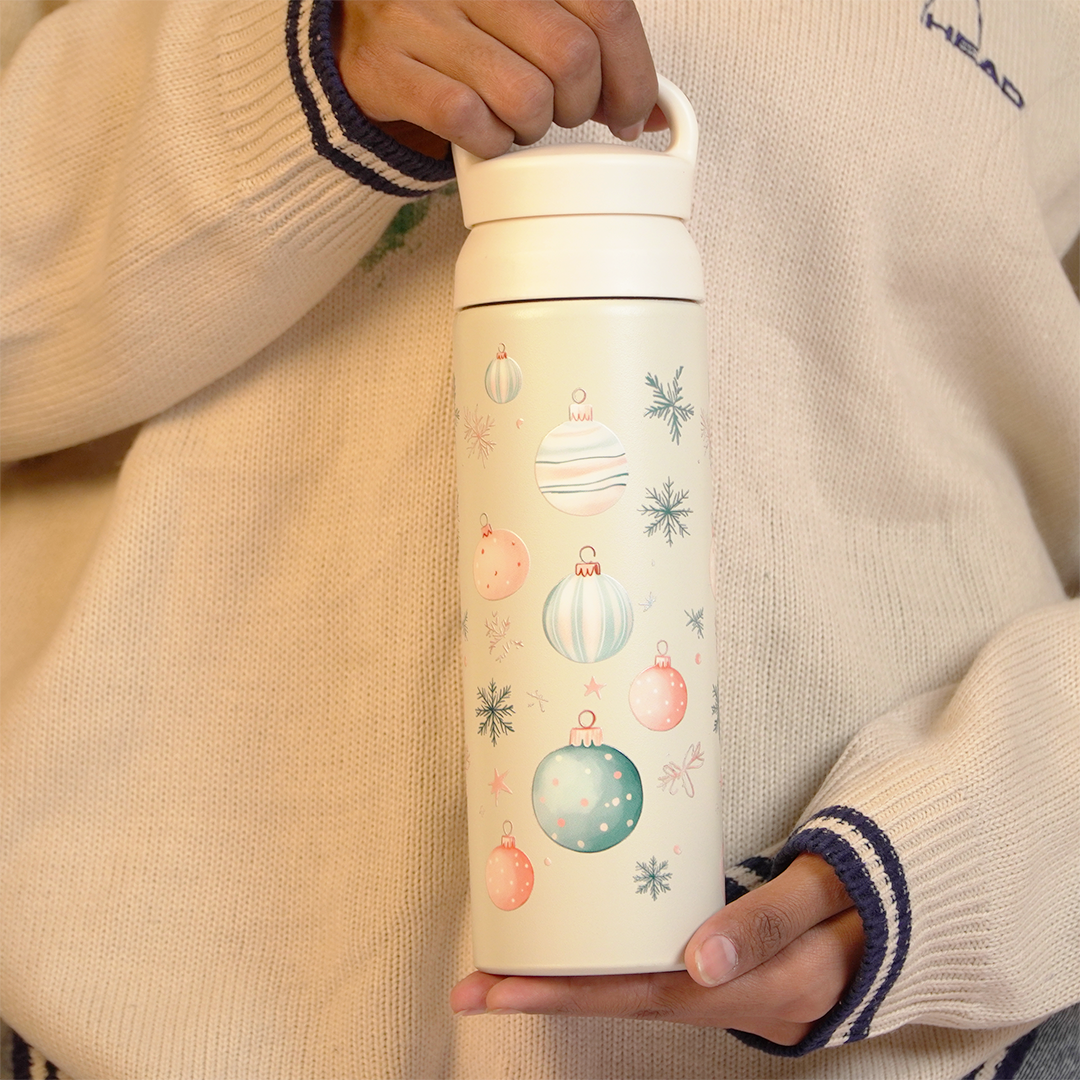 Ornaments Glow Vacuum Insulated Tumbler – 490ml Hot & Cold Stainless Steel Bottle with Carry Loop Lid