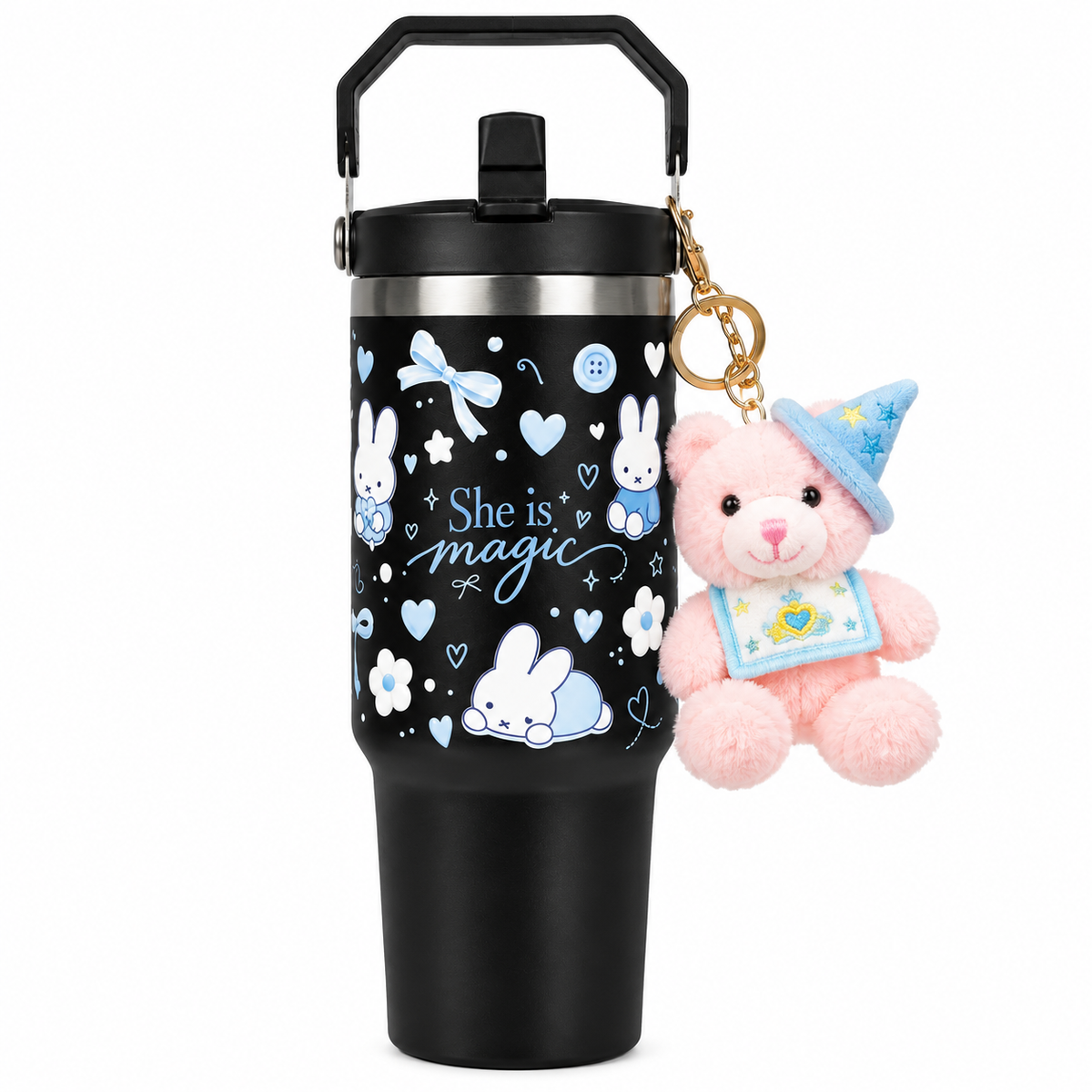 She Is Magic Printed Tumbler with Handle & Straw | Reusable Travel Cup | Stylish Everyday Drinkware