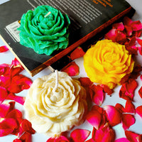 Decorative Rose Flower Candles (White, Yellow & Green) – Perfect for Home Décor & Gifting