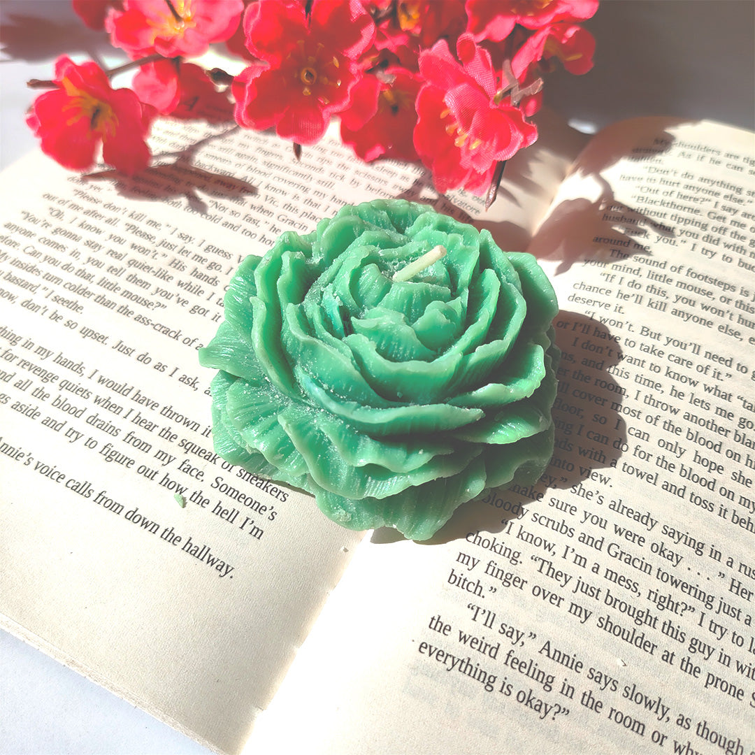 Decorative Rose Flower Candles (White, Yellow & Green) – Perfect for Home Décor & Gifting