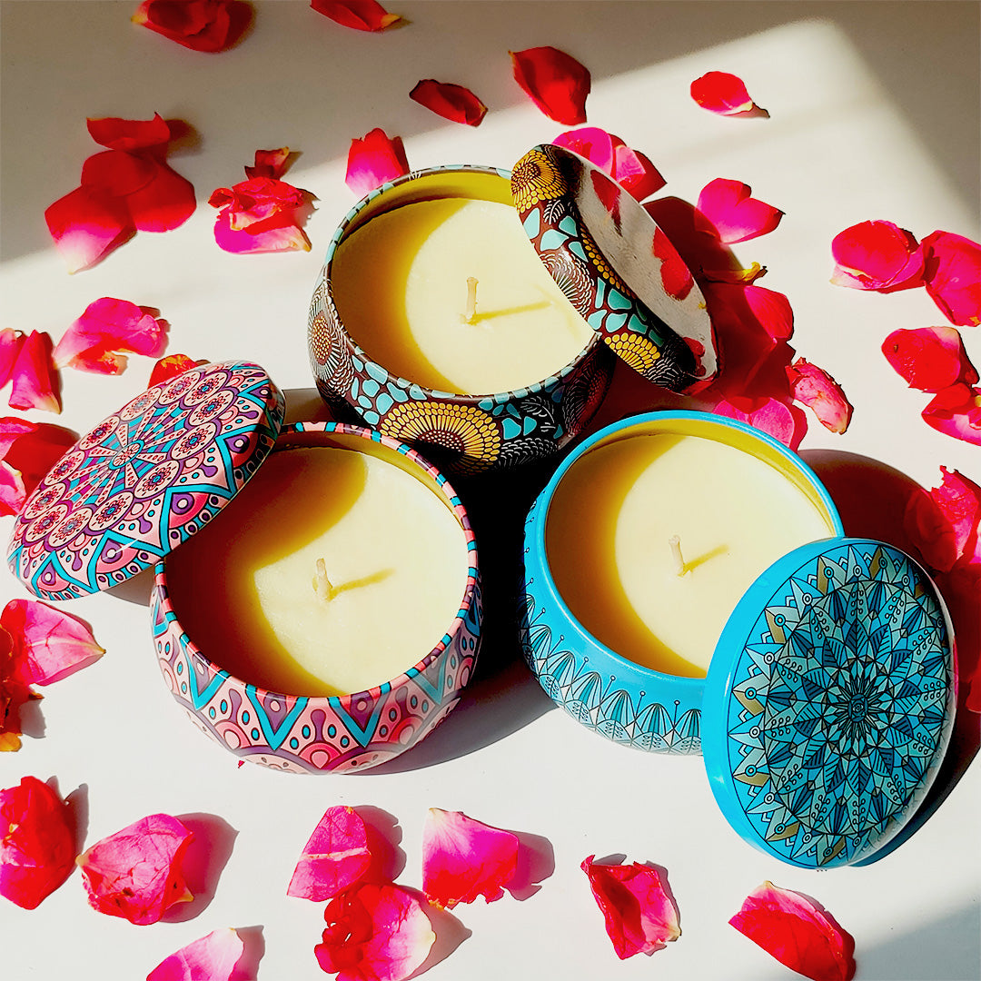 Mandala Glow Scented Candles – Set of 3 Boho Decorative Tins