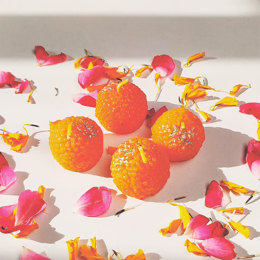 Festive Ladoo Glow Decorative Candles – Set of 4