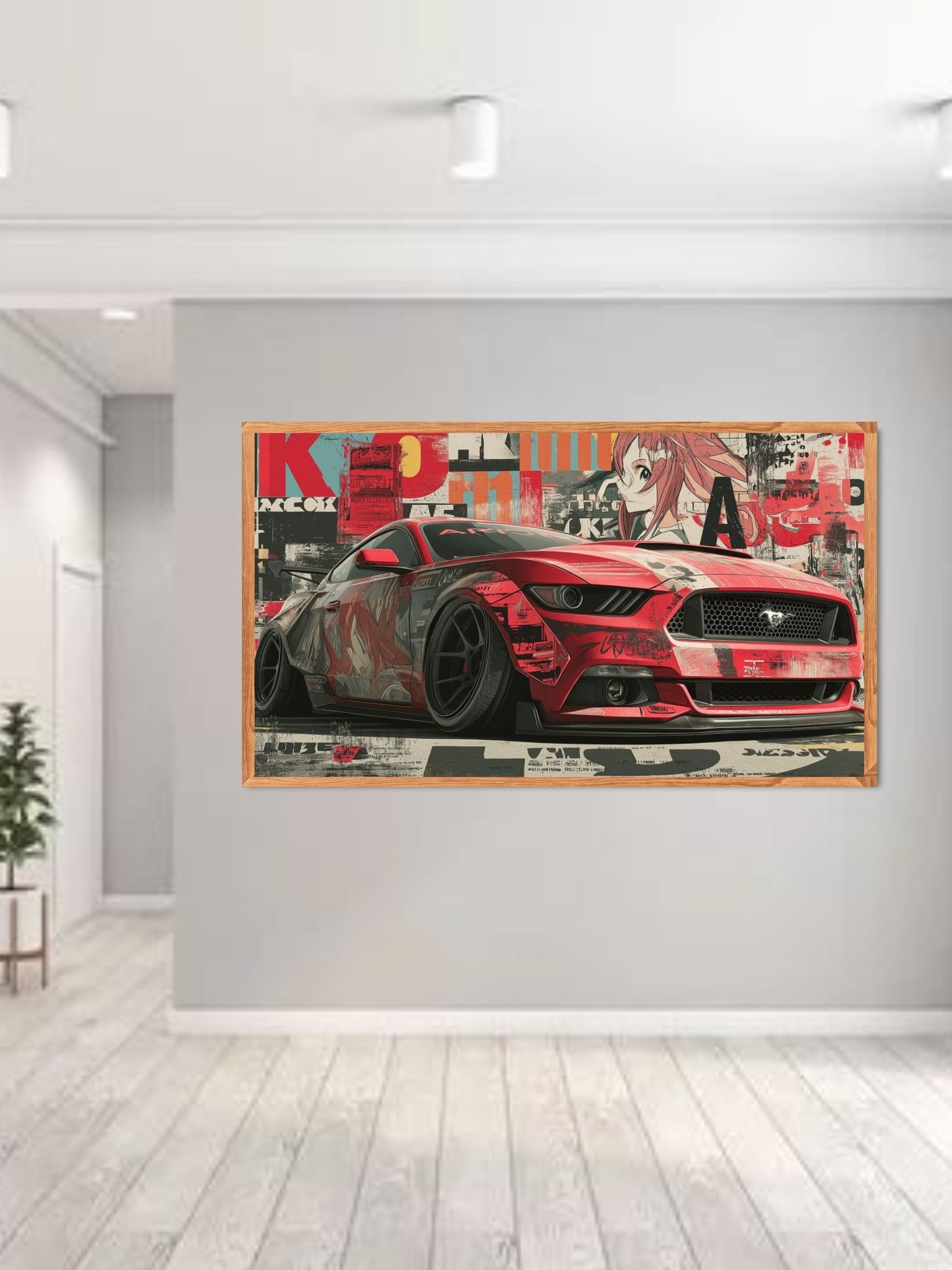 Red Sports Car Canvas Wall Art | Modern Muscle Car Pop Art Painting