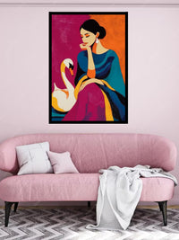 Elegant Lady with Swan Canvas Painting – Modern Abstract Portrait Wall Art
