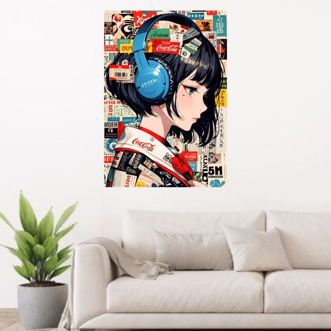 Anime Girl with Headphones Canvas Wall Art - Memories Insite