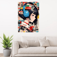 Anime Girl with Headphones Canvas Wall Art - Memories Insite