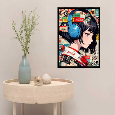 Anime Girl with Headphones Canvas Wall Art