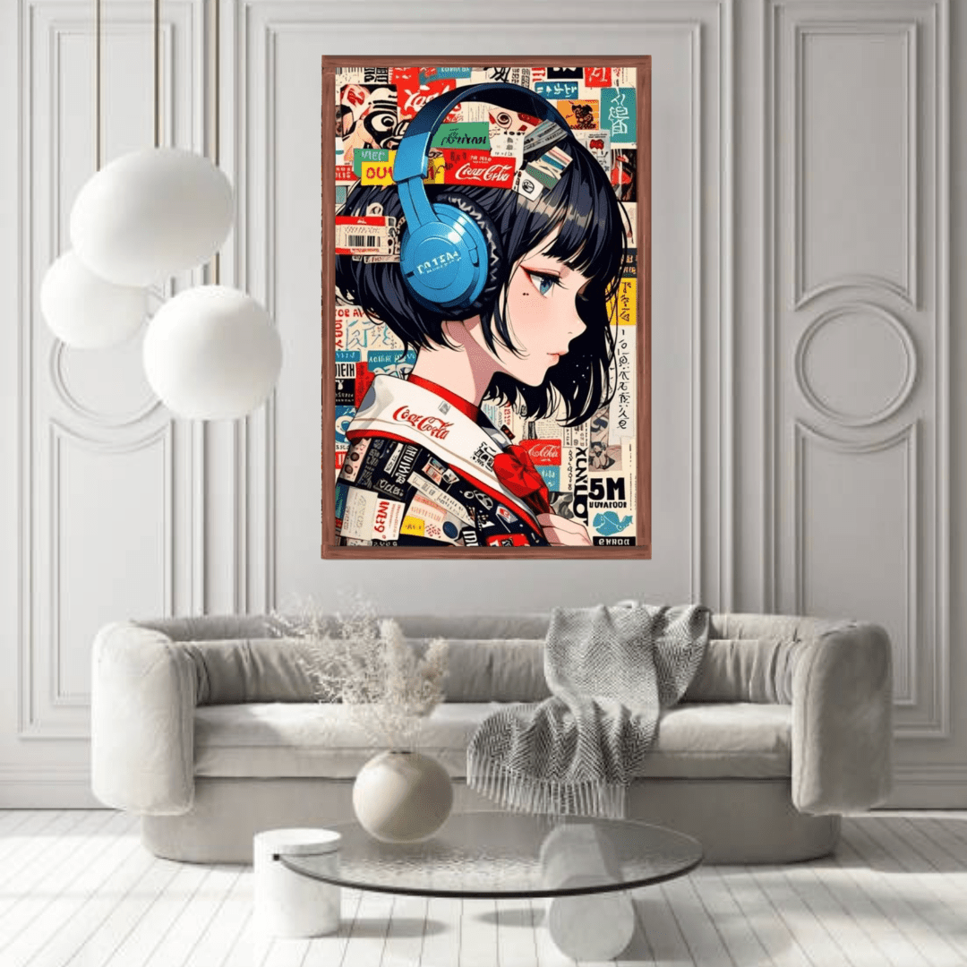 Anime Girl with Headphones Canvas Wall Art - Memories Insite