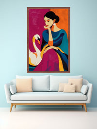 Elegant Lady with Swan Canvas Painting – Modern Abstract Portrait Wall Art