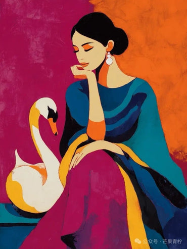 Elegant Lady with Swan Canvas Painting – Modern Abstract Portrait Wall Art