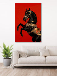 Black Royal Horse Canvas Wall Art | Luxury Decorative Horse Painting