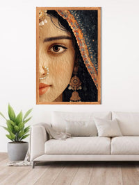 Traditional Indian Woman Portrait Canvas Wall Art | Ethnic Bridal Face Painting