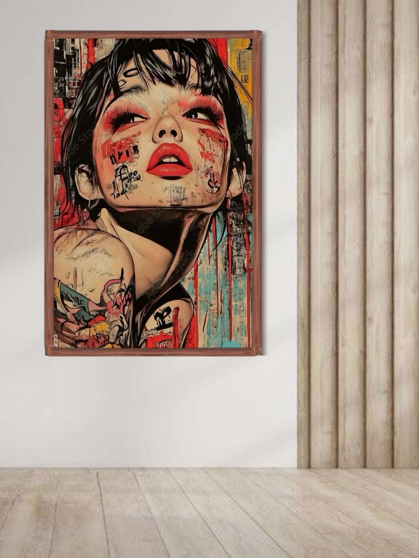 Abstract Woman Portrait Graffiti Canvas Wall Art | Modern Pop Art Face Painting