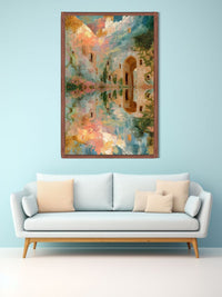 Pastel Landscape Canvas Wall Art | Dreamy Architectural Reflection Painting