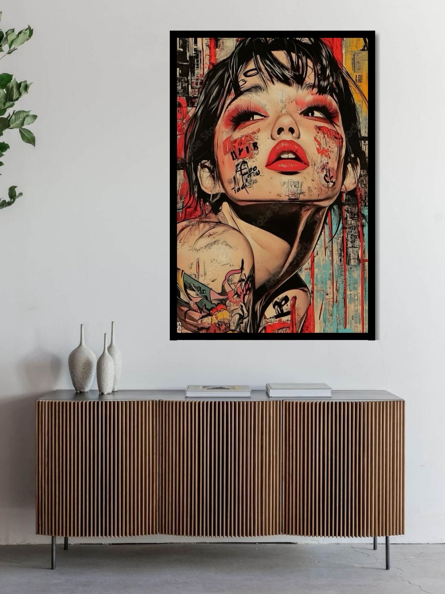 Abstract Woman Portrait Graffiti Canvas Wall Art | Modern Pop Art Face Painting