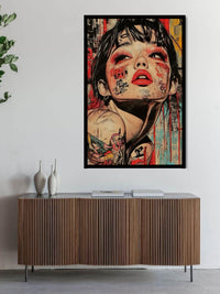 Abstract Woman Portrait Graffiti Canvas Wall Art | Modern Pop Art Face Painting