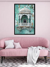 Vintage Jharokha Window Canvas Wall Art | Indian Heritage Architecture Painting