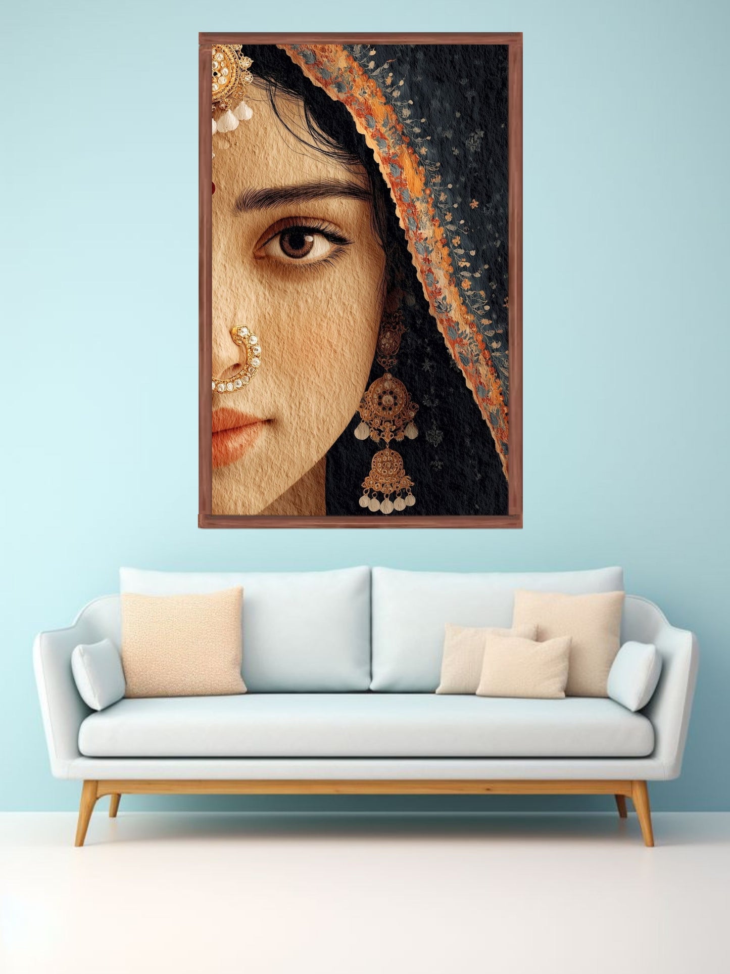 Traditional Indian Woman Portrait Canvas Wall Art | Ethnic Bridal Face Painting