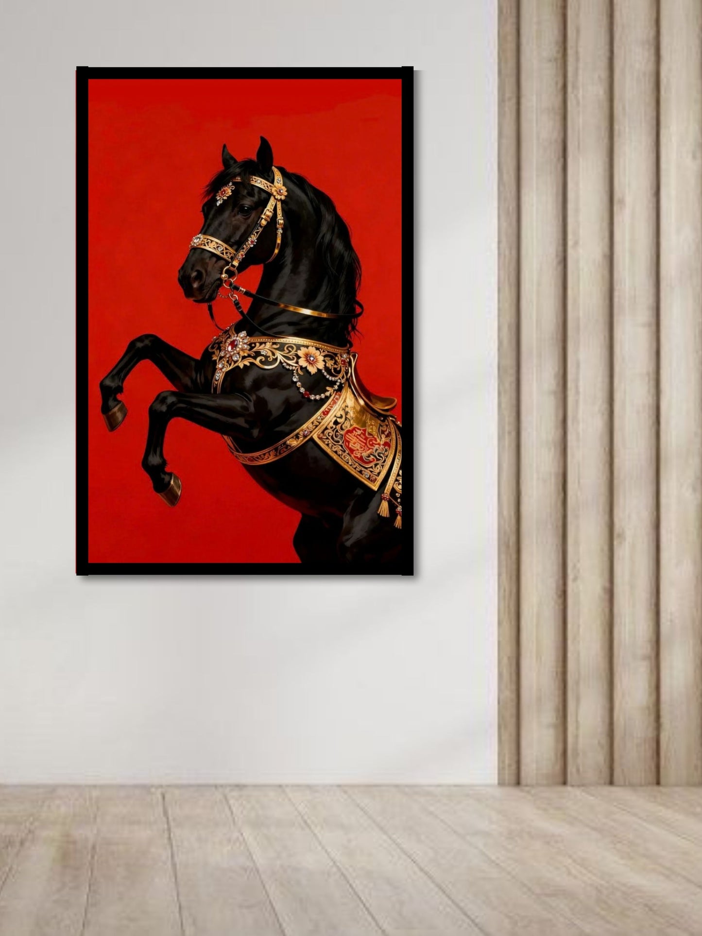Black Royal Horse Canvas Wall Art | Luxury Decorative Horse Painting