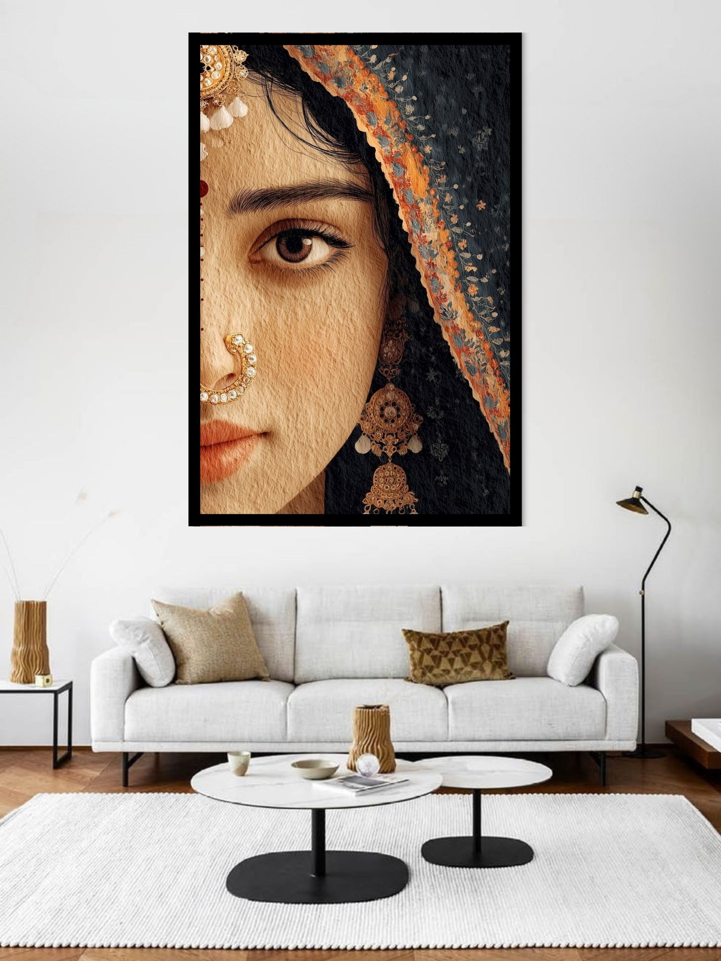 Traditional Indian Woman Portrait Canvas Wall Art | Ethnic Bridal Face Painting
