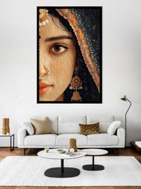 Traditional Indian Woman Portrait Canvas Wall Art | Ethnic Bridal Face Painting