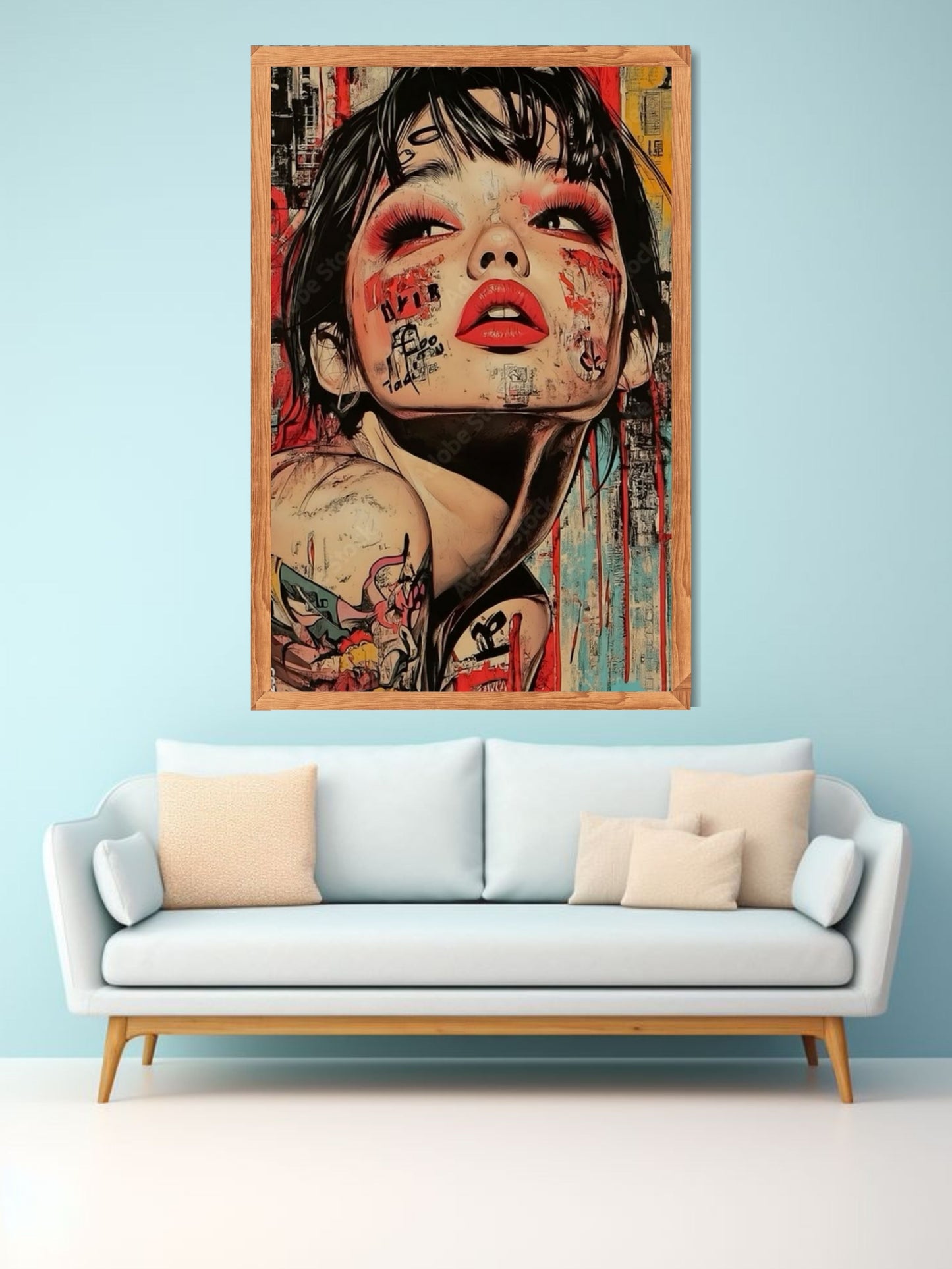 Abstract Woman Portrait Graffiti Canvas Wall Art | Modern Pop Art Face Painting