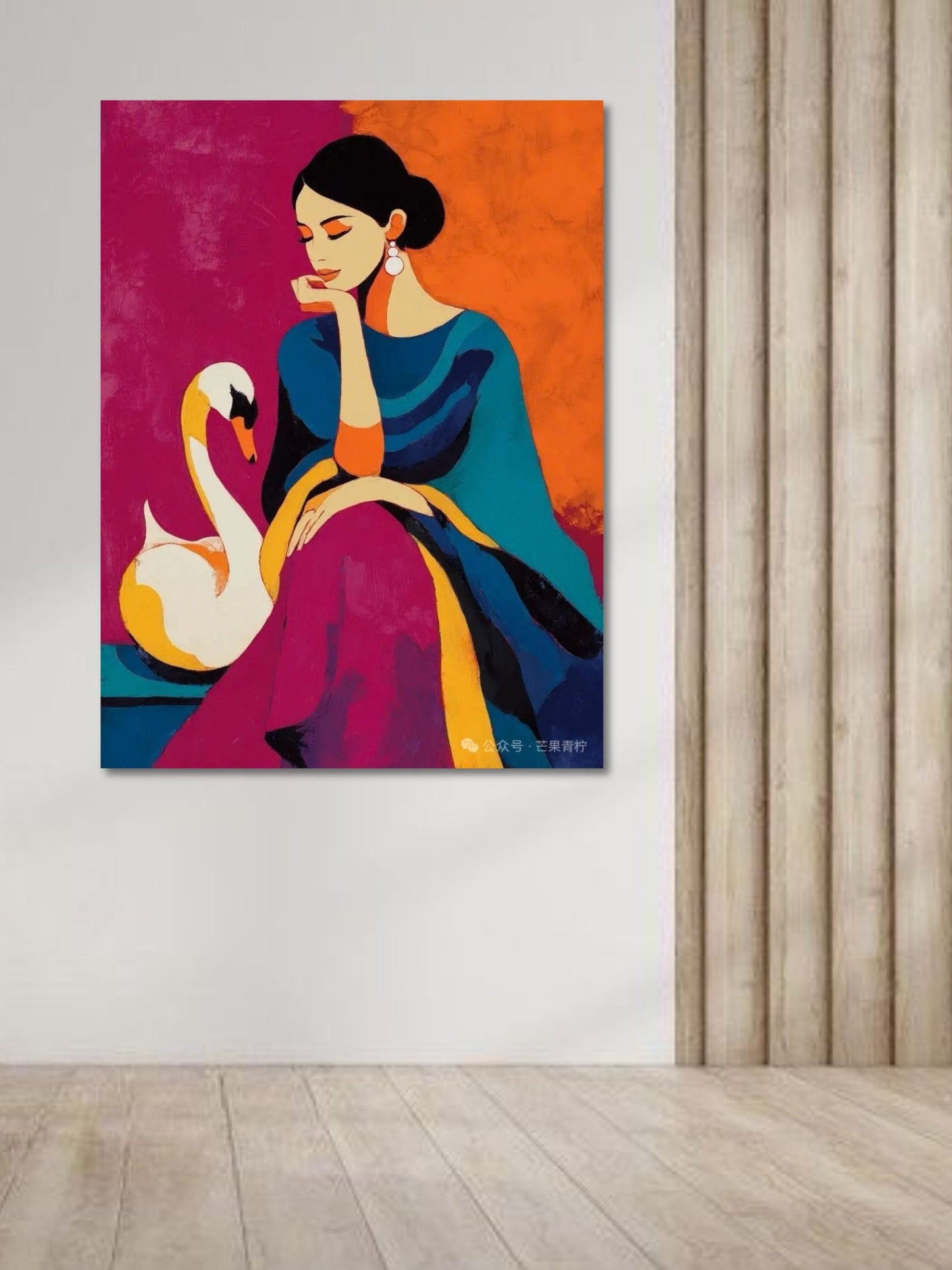 Elegant Lady with Swan Canvas Painting – Modern Abstract Portrait Wall Art