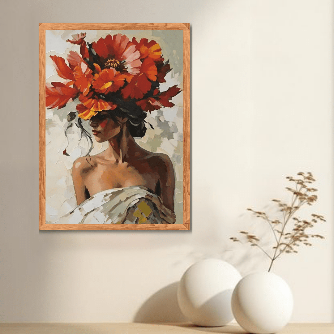 Elegant Woman with Floral Hat Canvas Wall Art - Memories InsiteWOMEN WITH FLORAL HAT FRAME -DARK WOOD