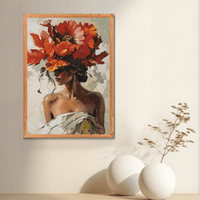 Elegant Woman with Floral Hat Canvas Wall Art - Memories InsiteWOMEN WITH FLORAL HAT FRAME -DARK WOOD