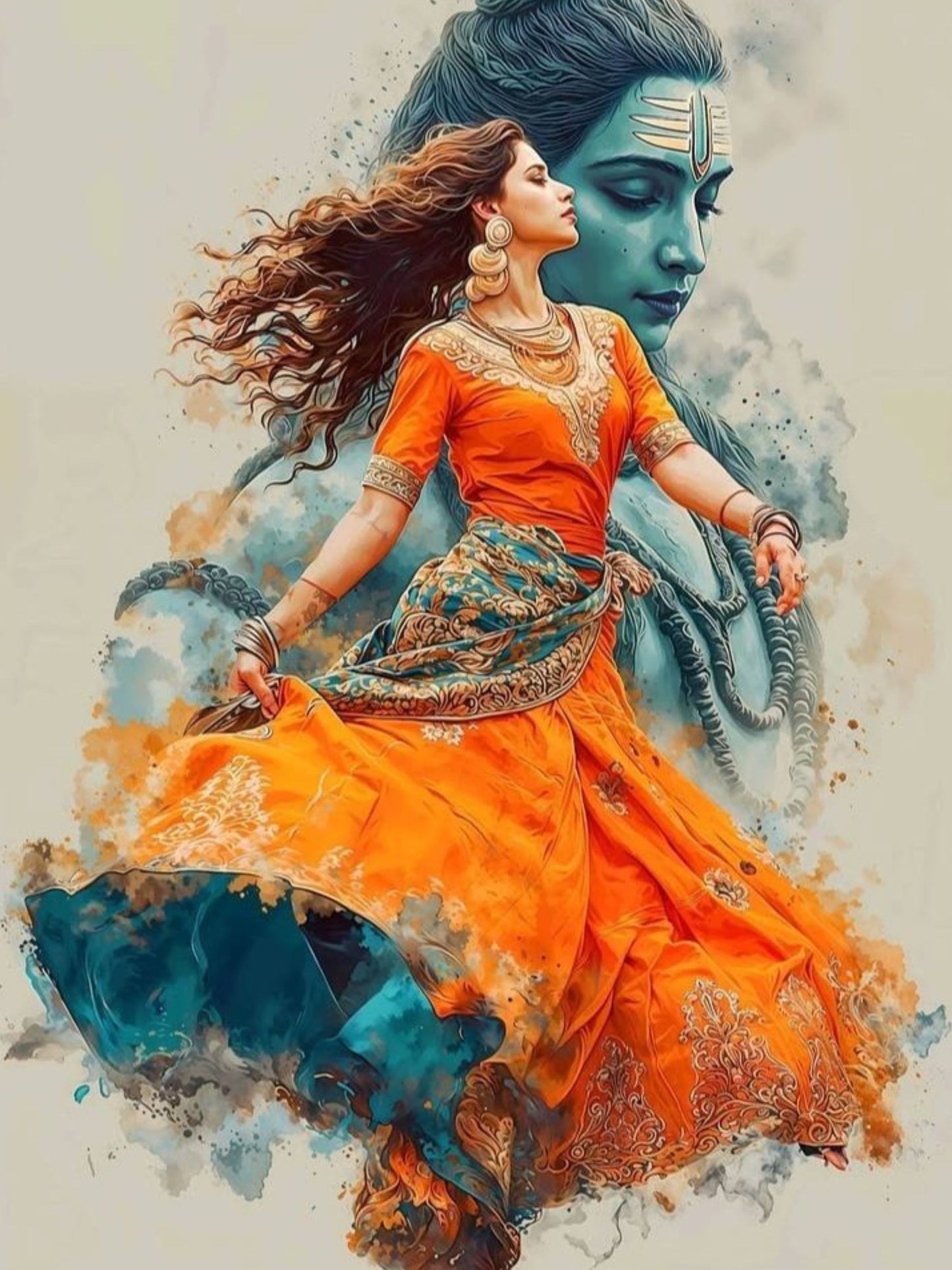 Shiv Tandav Dance Canvas Wall Art | Lord Shiva & Classical Dancer Painting