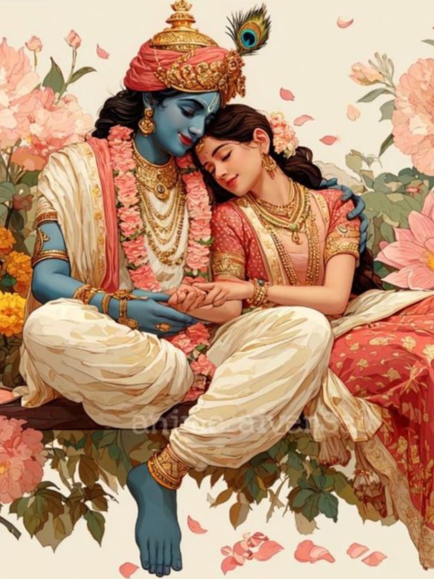 Radha Krishna Jhula Canvas Wall Art | Romantic Hindu God Swing Painting