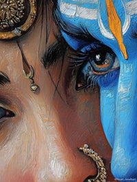 Radha Krishna Close-Up Canvas Wall Art | Divine Eyes Spiritual Painting
