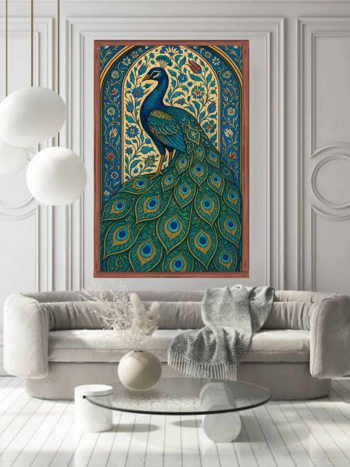 Royal Peacock Canvas Wall Art | Traditional Indian Bird Painting