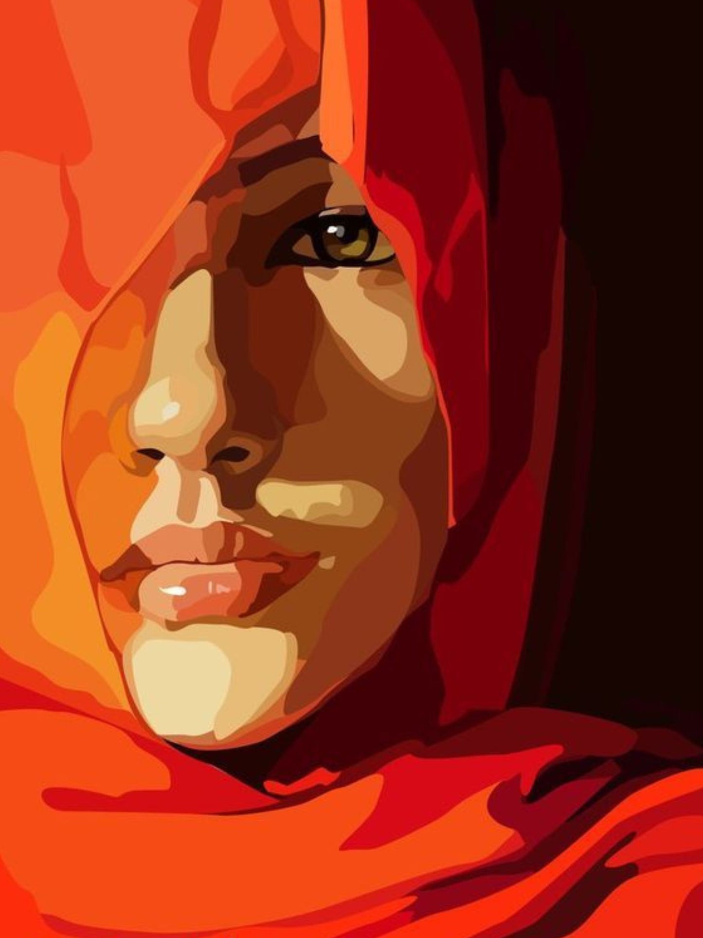 Modern Woman Portrait Canvas Wall Art | Red Abstract Face Painting