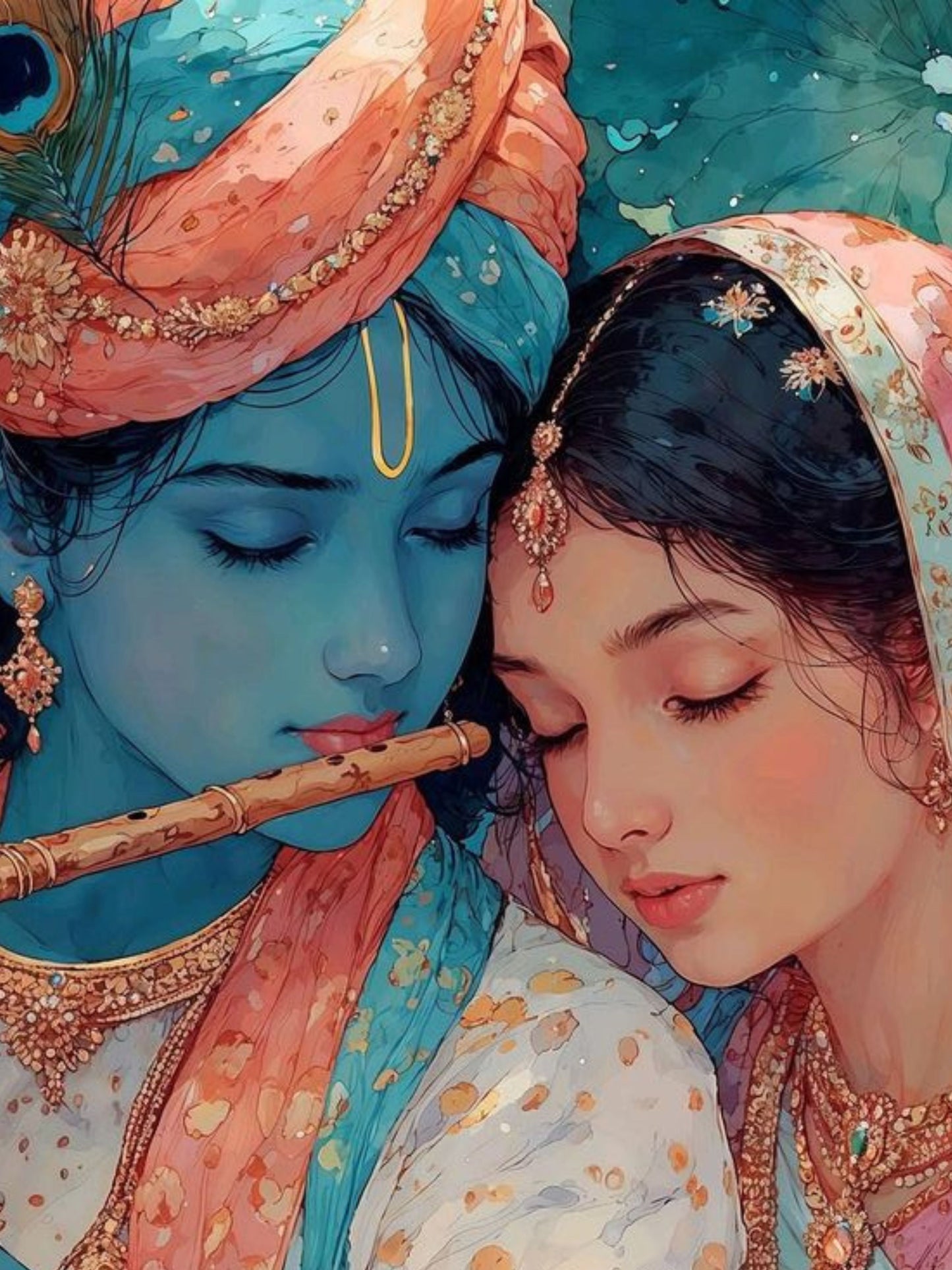 Radha Krishna Canvas Wall Art | Romantic Hindu God Painting