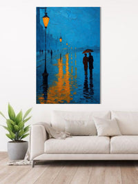 Romantic Rain Street Canvas Wall Art | Couple Under Umbrella Painting