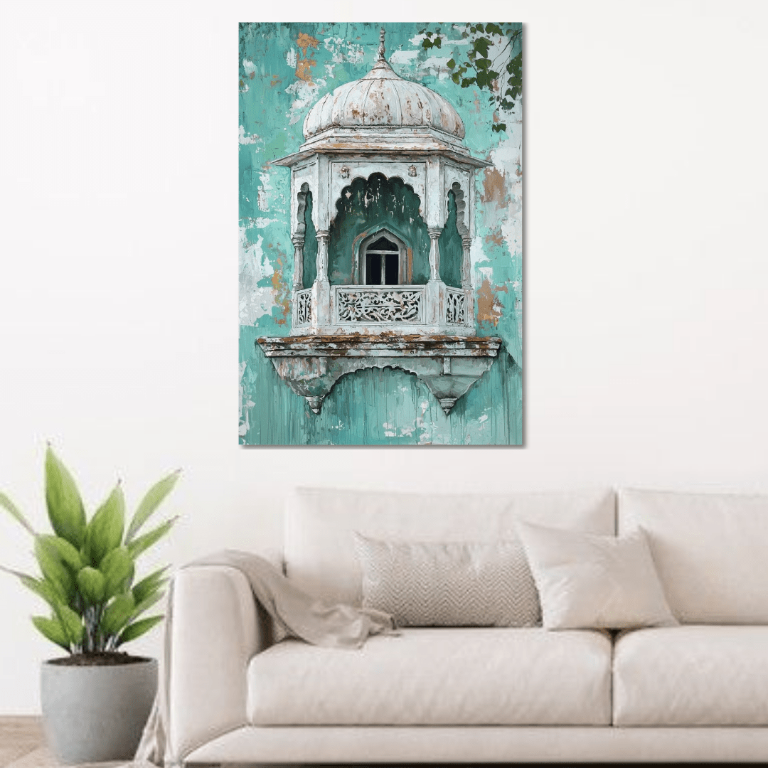 Vintage Jharokha Window Canvas Wall Art - Memories Insite