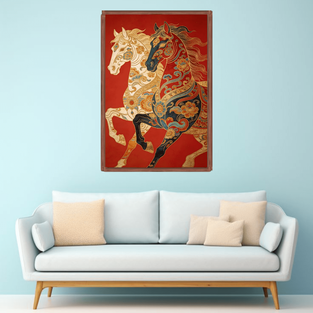 Royal Horse Canvas Painting with Gold Detailing