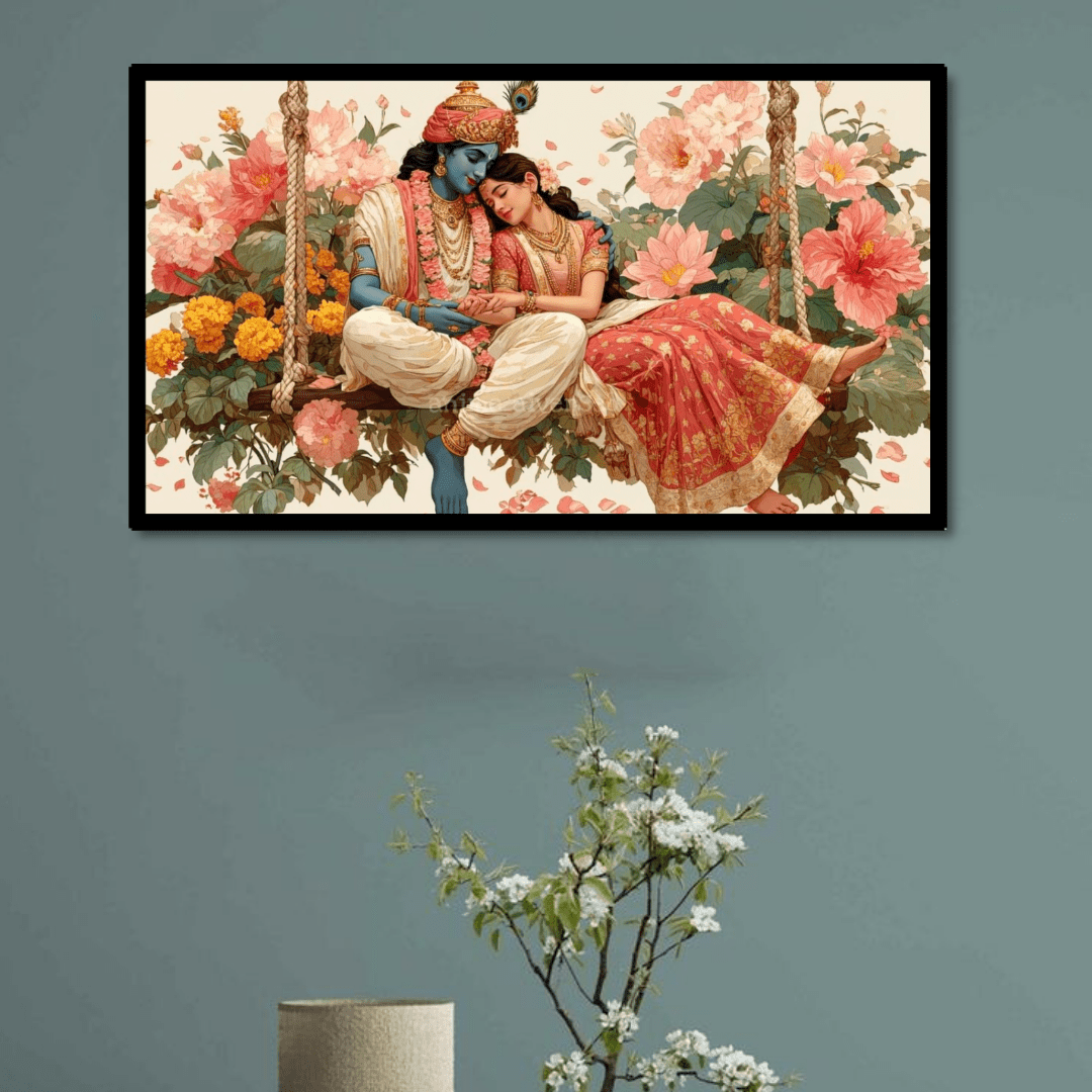 Radha Krishna Jhula Canvas Wall Art - Memories InsiteRADHA KRISHNA JHULA FRAME -STRECHED