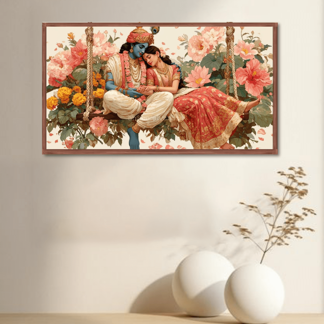 Radha Krishna Jhula Canvas Wall Art - Memories InsiteRADHA KRISHNA JHULA FRAME -STRECHED