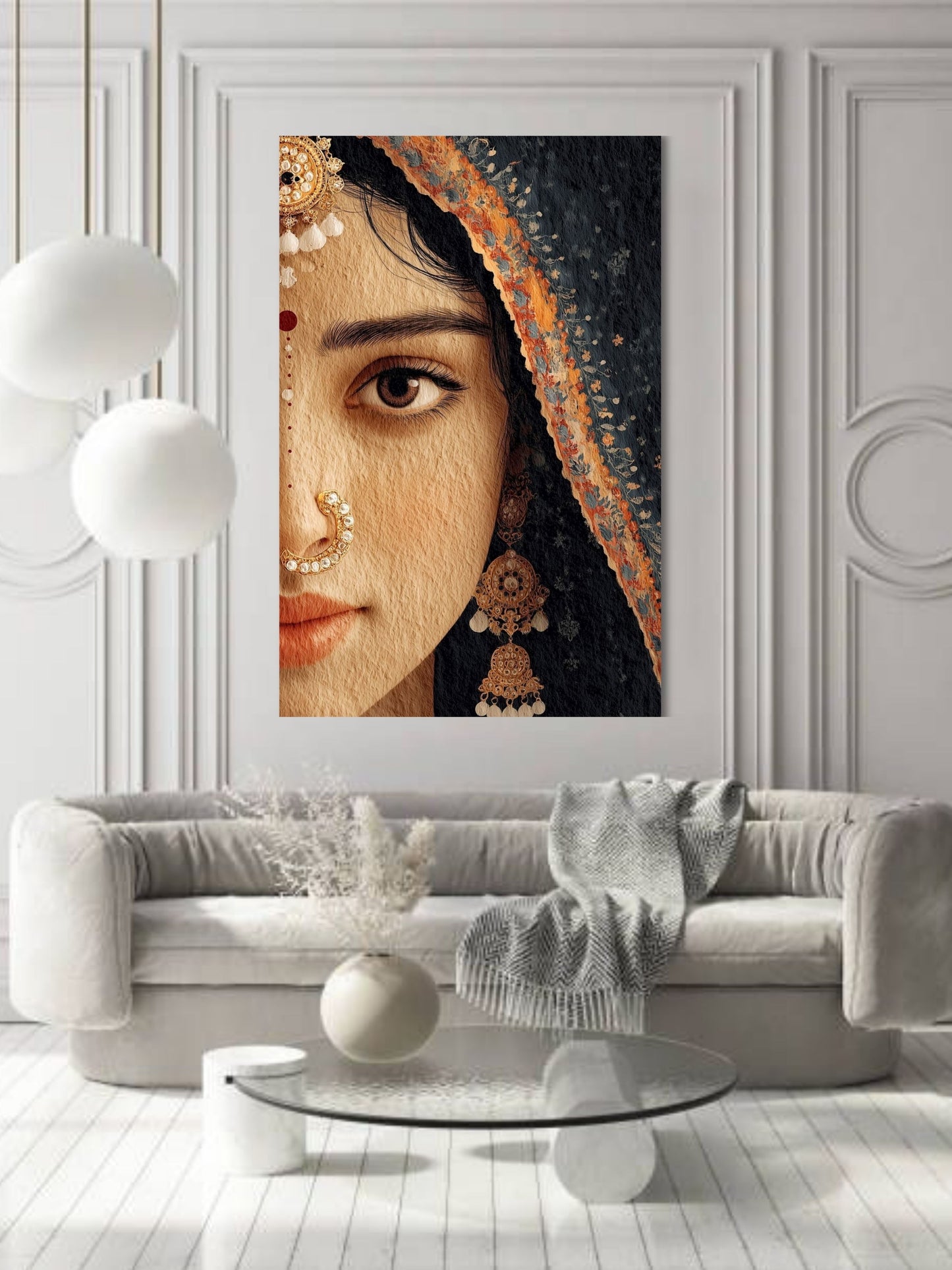 Traditional Indian Woman Portrait Canvas Wall Art | Ethnic Bridal Face Painting