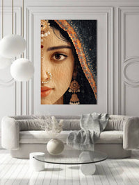 Traditional Indian Woman Portrait Canvas Wall Art | Ethnic Bridal Face Painting